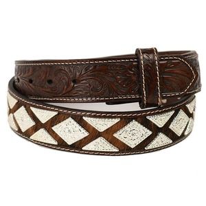 NOCONA Mens Brown Calf Hair Diamond Shaped Concho Belt Strap 40